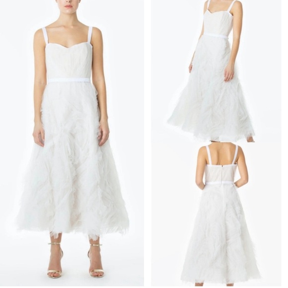 New Marchesa Notte Sleeveless Textured Tulle Tea Length Ivory Gown NWT Size 6 - Picture 2 of 11